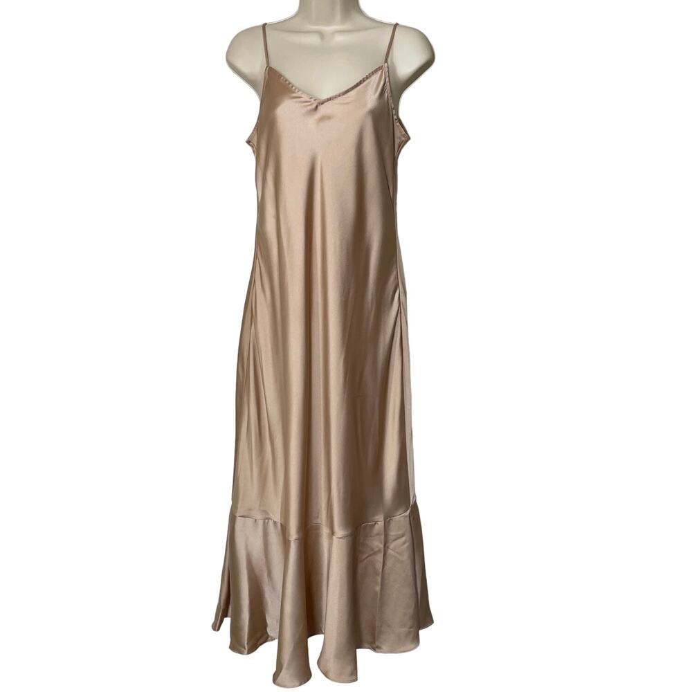 Lattelier Gorgeous‎ Slip Cami Midi Dress, Nude poly Satin, Size Medium, NWOT